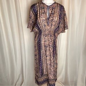M.A.B.E. Cass Print Silk Blend Boho Midi Dress